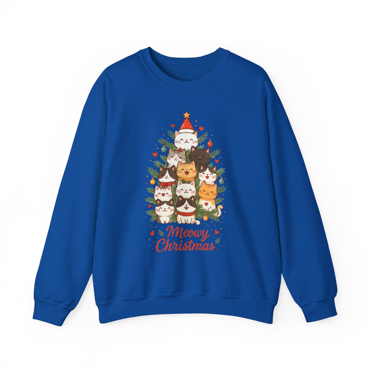 Women's Meowy Christmas Cat Sweatshirt, Cute Holiday Kitty Pullover