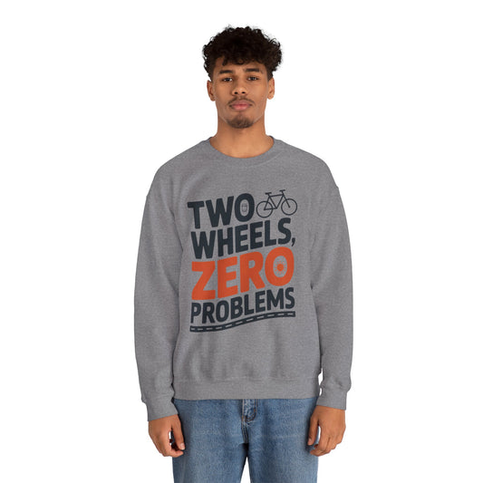 Men's Heavy Blend™ Crewneck Sweatshirt, Two Wheels Zero Problems Mens Casual Biker Sweatshirt, Gift for Cyclists