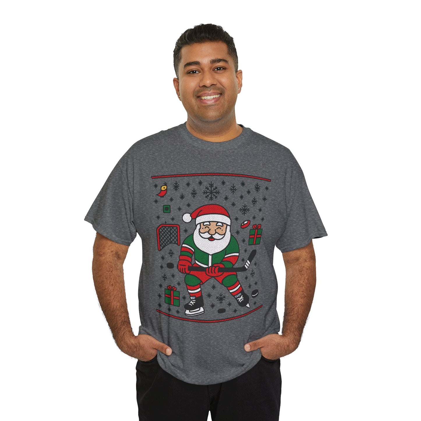 Hockey Santa Men's Christmas T-Shirt, Funny Sports Holiday Tee