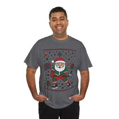 Hockey Santa Men's Christmas T-Shirt, Funny Sports Holiday Tee