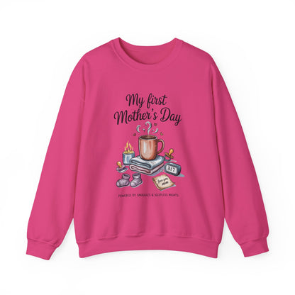 My First Mother's Day Sweatshirt, Cozy Crewneck for Moms, Gift for New Mothers, Baby Shower Tee, Snuggles & Sleepless Nights