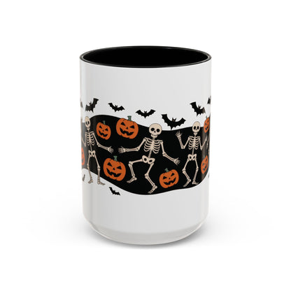 Dancing Skeletons Halloween Mug, Funny Spooky Pumpkin Coffee Cup, Cute Skeleton Dance Mug, Festive Fall Gift, Accent Coffee Mug (11, 15oz)