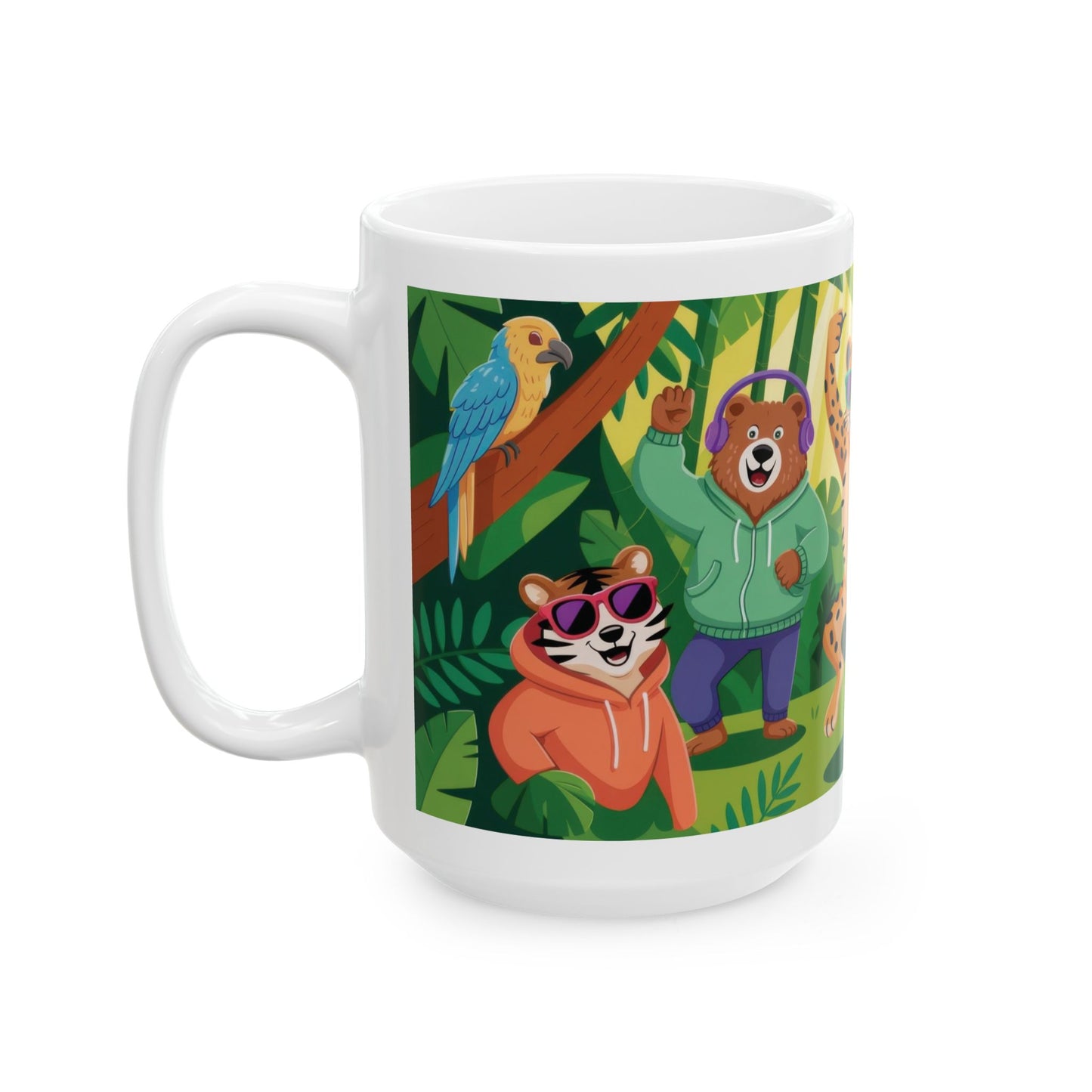 Vibrant Jungle Friends Mug - Fun Drinkware for Animal Lovers, Coffee Tea Mug, Gift for Kids, Birthday Party Favor, Nature Decor