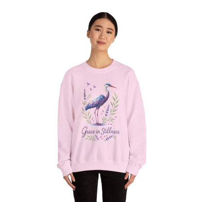 Polygonal Heron Graphic Sweatshirt, Women's Artistic Bird Crewneck, Nature-Inspired Minimalist Design, Geometric Crane, Bird Lovers Gift