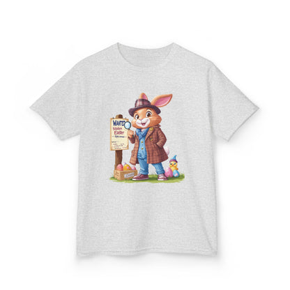 Detective Bunny Easter Kids Tee - Fun Egg Hunt T-Shirt with Mystery Theme, Cute Spring Gift for Kids, Heavy Cotton Easter Outfit