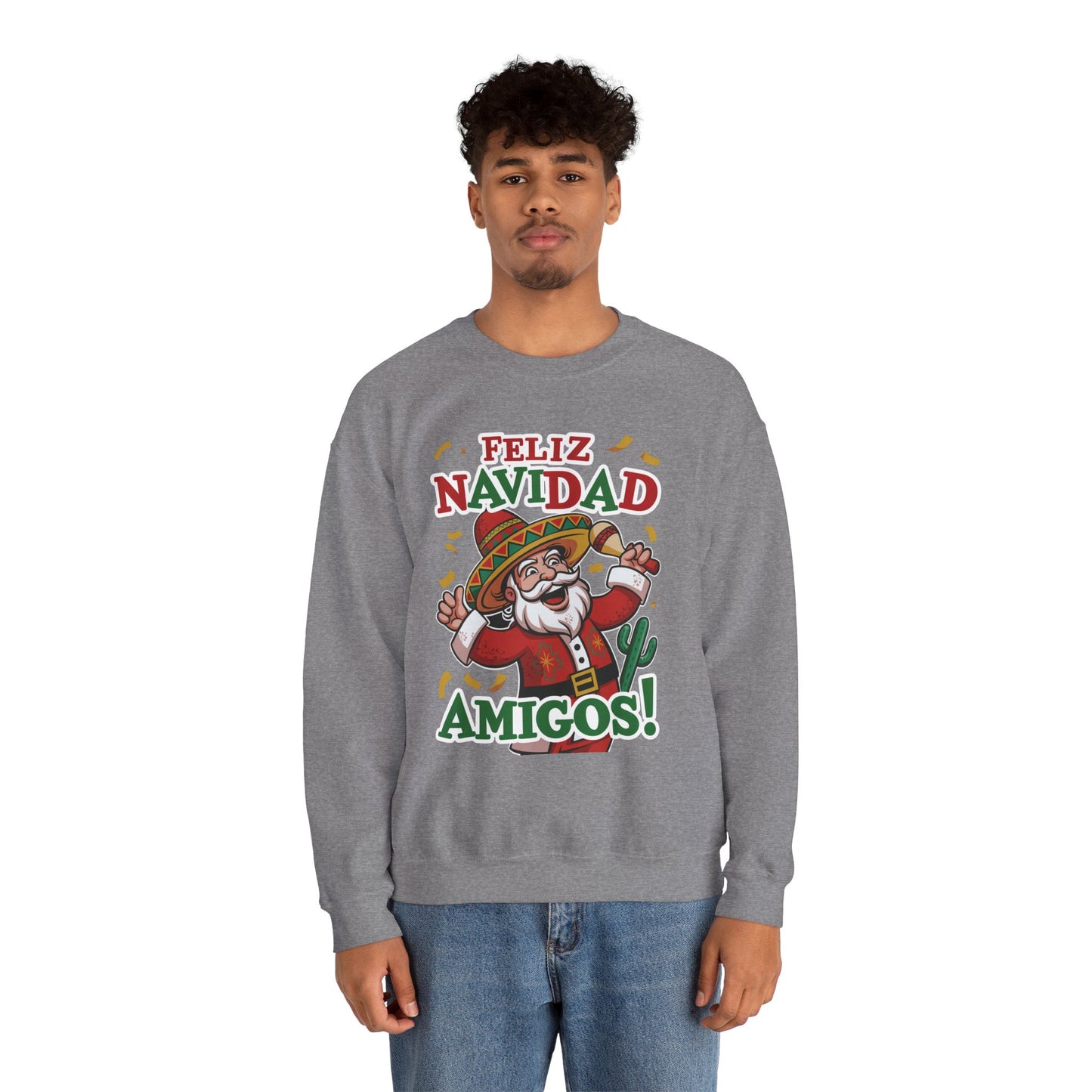 Feliz Navidad Amigos Sweatshirt, Funny Mexican Santa Christmas Jumper, Latin Holiday Fiesta Pullover