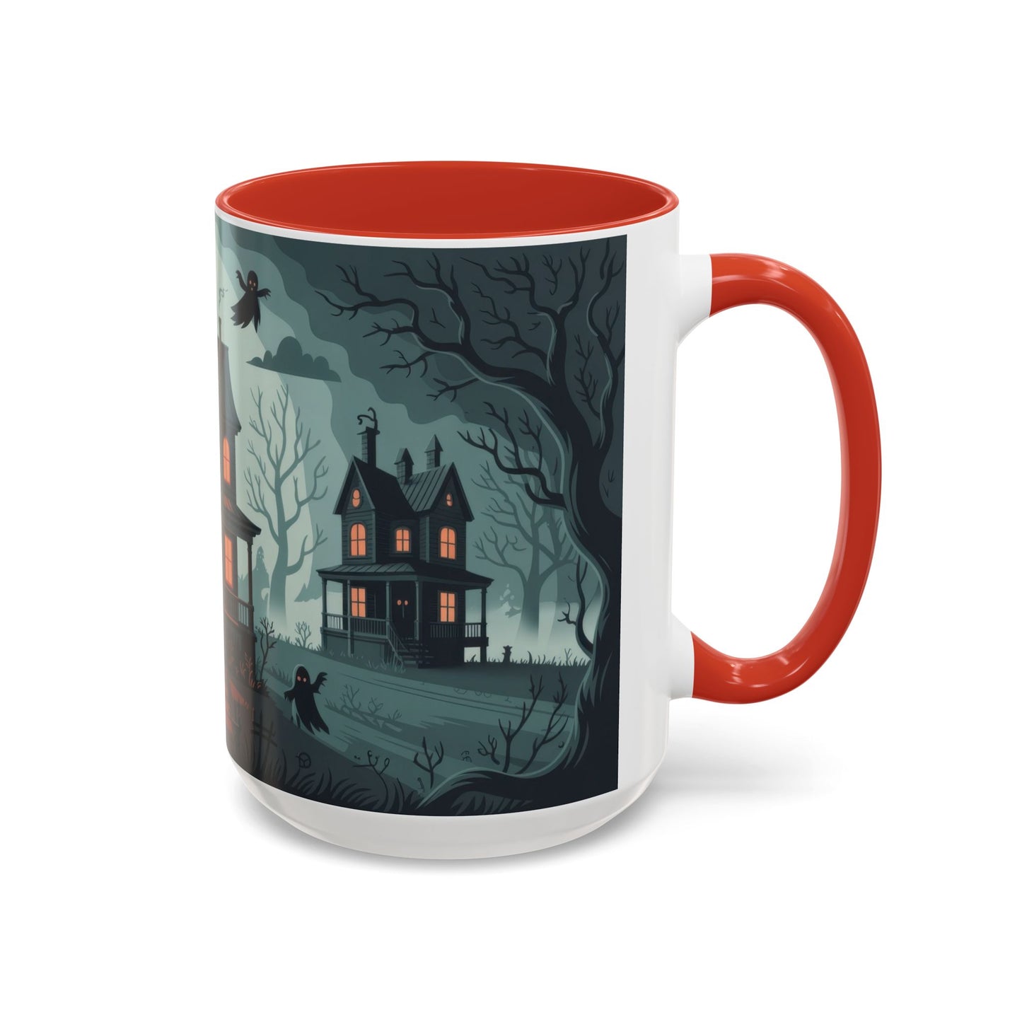 Haunted Mansion Mug, Ghostly Gothic Forest Coffee Cup, Spooky Haunted House Halloween Gift for Horror Lovers, Accent Coffee Mug (11, 15oz)