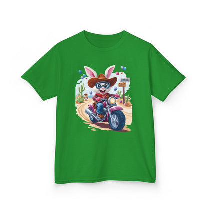 Biker Bunny Kids Tee - Fun Easter Shirt for Boys & Girls, Cute Spring Outfit with Motorcycle Rabbit Heavy Cotton Toddler T-Shirt Bunny Rider