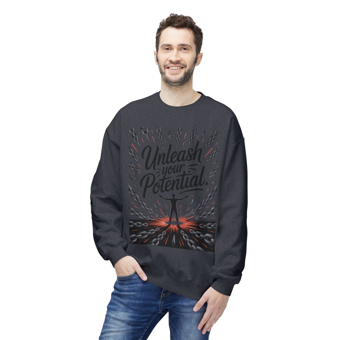 Unleash Your Potential Men's Sweatshirt, Motivational Crewneck, Inspirational Gift For Men, Gift for Graduates, Personal Growth Apparel
