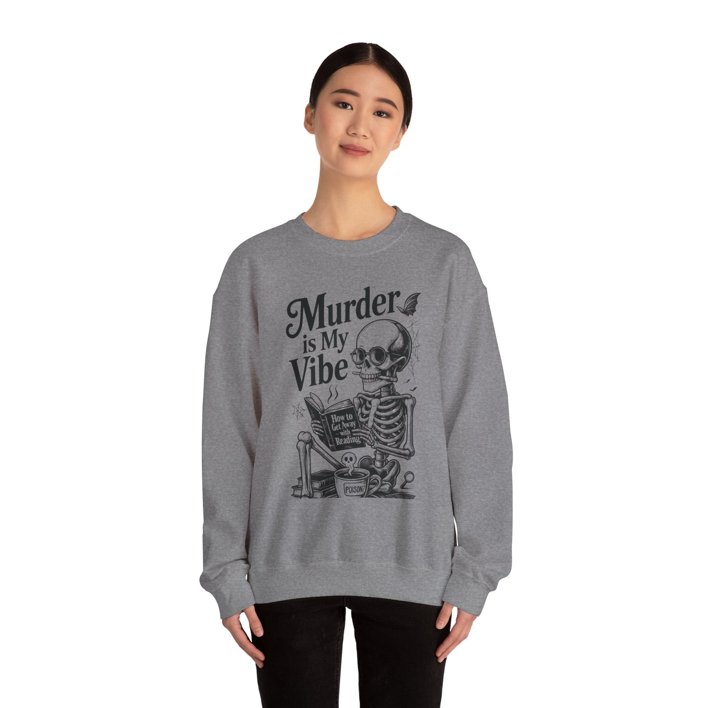 Womens Murder is My Vibe Crewneck Sweatshirt, Cozy Gift for Halloween, Unique Sweatshirt, Skull Graphic, Fall Fashion, Unisex Pullover