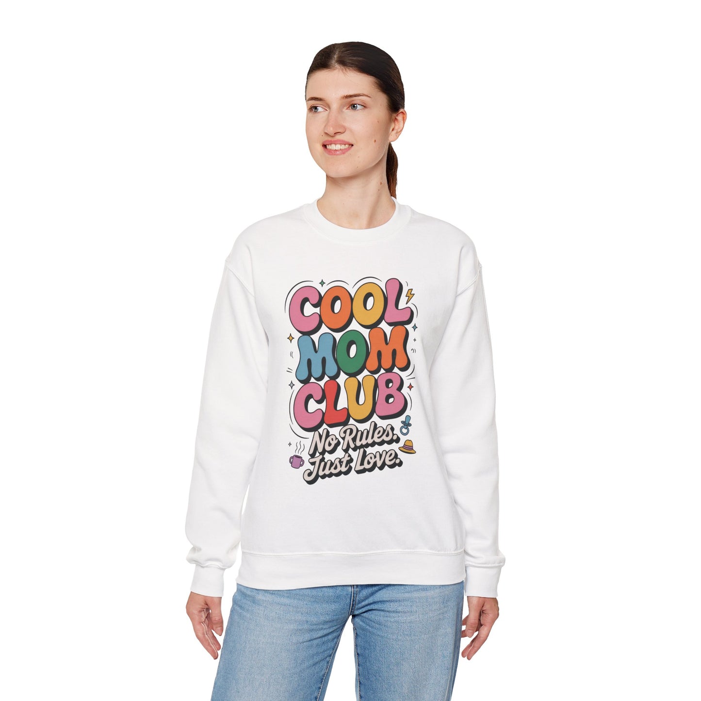 Cool Mom Club Sweatshirt, Gift for Moms, Mother's Day, No Rules Just Love, Retro Colorful Unisex Heavy Blend Crewneck