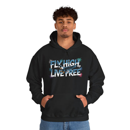 Mens Heavy Blend™ Hooded Sweatshirt, Fly High Live Free Eagle Mens Hoodie Streetwear