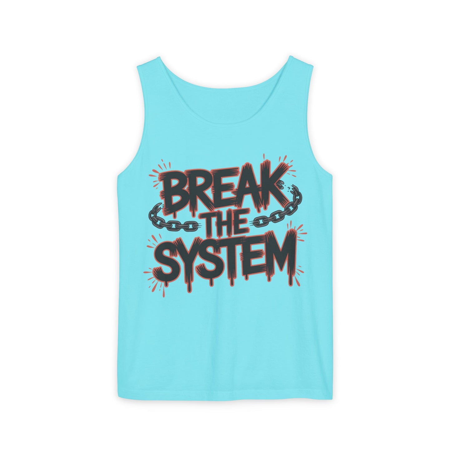 Men's Garment-Dyed Tank Top, Break the System Tank Top, Graphic Protest Muscle Tee, Streetwear Activist Summer Top
