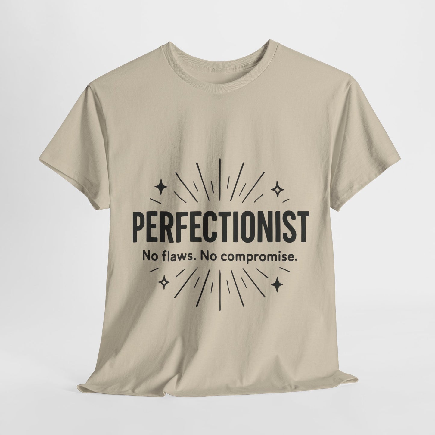 Mens Perfectionist T-Shirt, No Flaws No Compromise, Minimal Bold Graphic Tee, Gift for OCD, Clean Freak, or Detail-Oriented Men