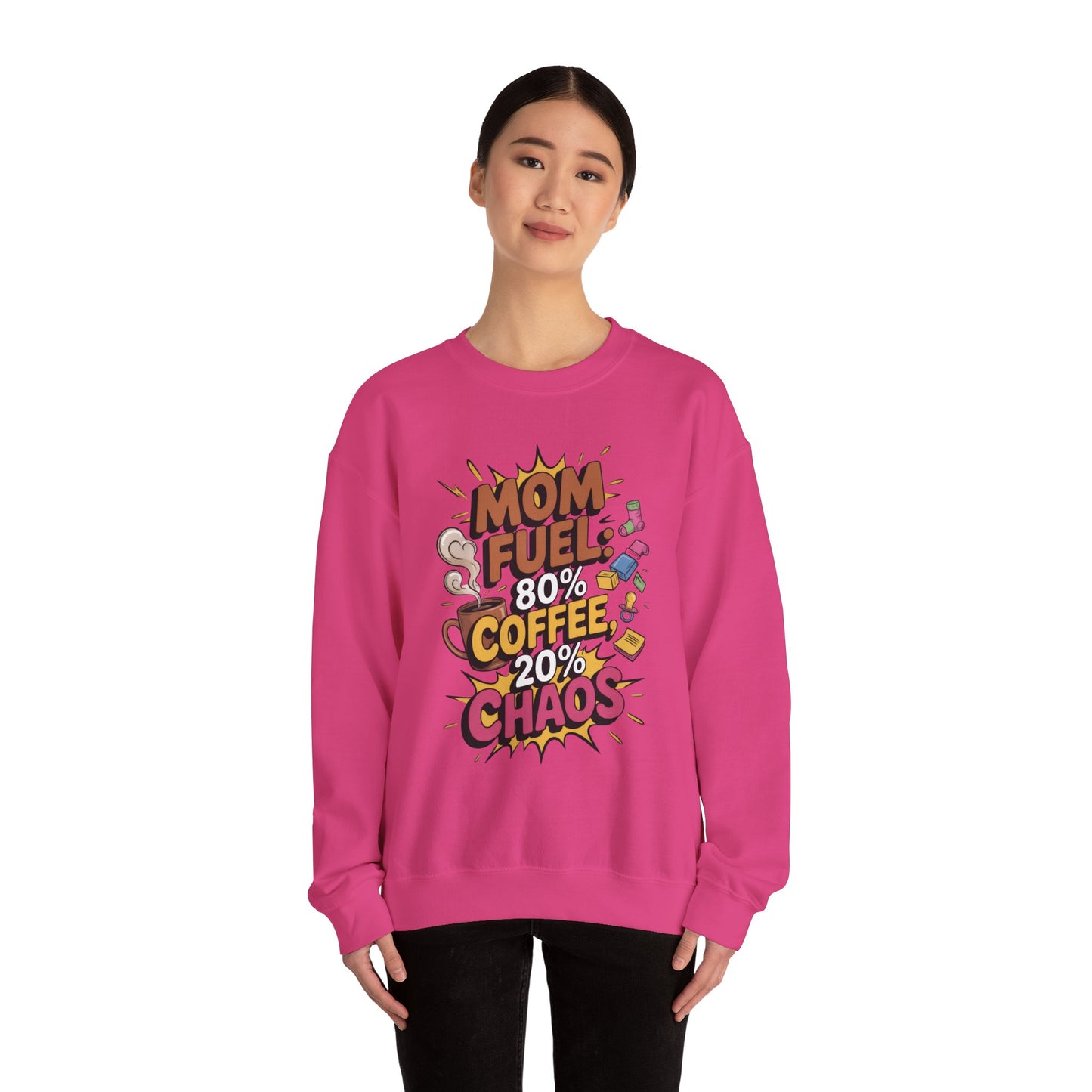 Funny Mom Fuel Sweatshirt, Perfect Gift for Moms, Chaos & Caffeine, Mother's Day Apparel, Funny Tired Mom Life Sweatshirt, Coffee Loving Mom