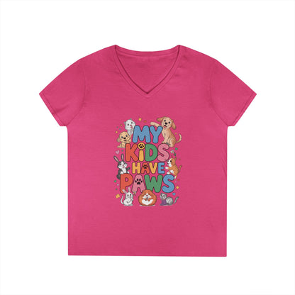 My Kids Have Paws V-Neck T-Shirt, Pet Lover Gift, Cute Animal Shirt, Cute Pet Mom Tee, Animal Parent T-Shirt,  Dog Cat Bunny Lover Gift