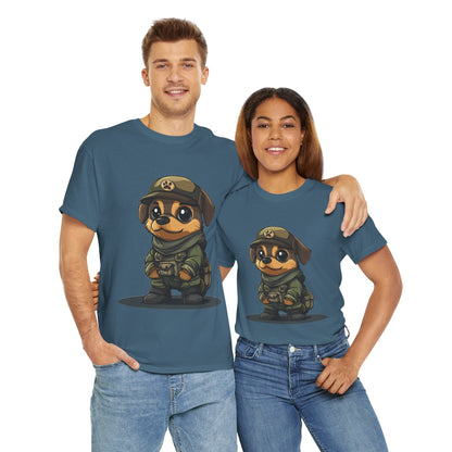 Funny Dog Soldier Tee, Cute Military Dog Cartoon Unisex Heavy Cotton Tee , Pet Lover Gift, Gift for Dog Owners, Gift for Army Fans