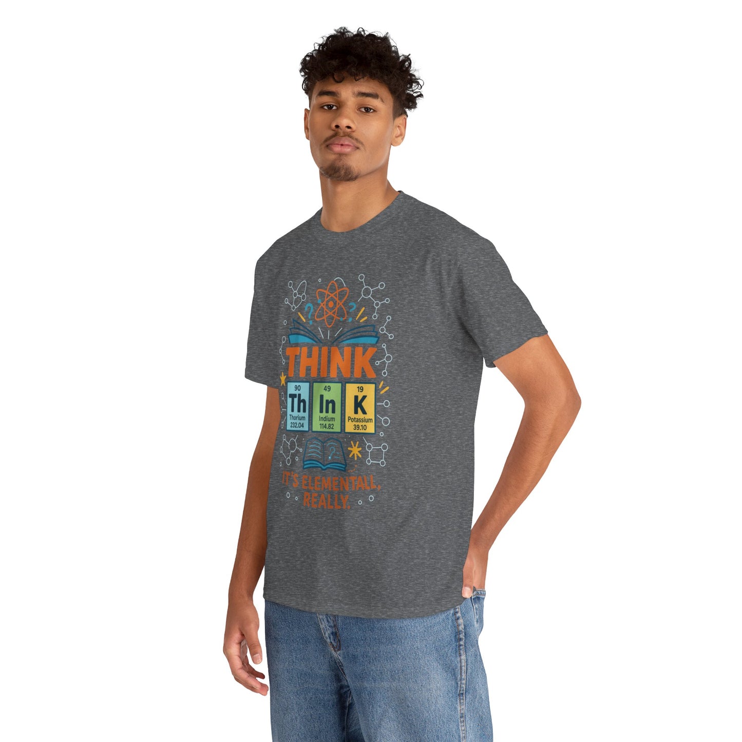 Funny Mens Science T-Shirt, THINK Element Periodic Table Shirt, Smart Geek Nerd Tee for Him, Ideal for Science Lovers, Geeky Apparel
