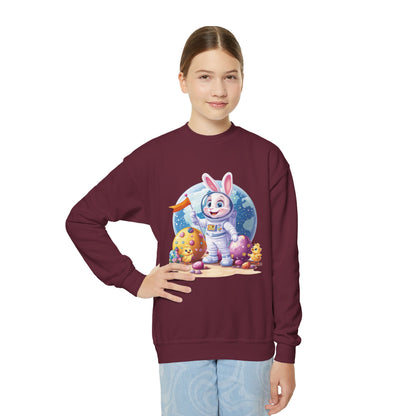 Astronaut Easter Bunny Youth Sweatshirt, Space Bunny Galaxy Crewneck for Kids, Cute Space Easter Gift for Boys & Girls, Fun Space Themed
