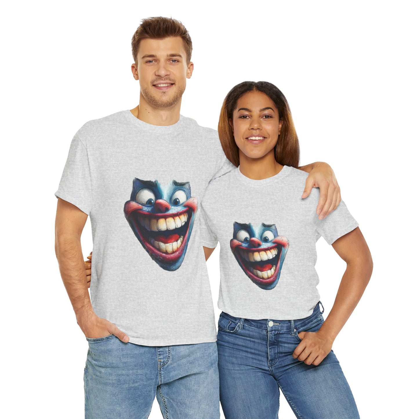 Funny Clown Face Unisex Heavy Cotton Tee, Creepy Clown Face T-Shirt, Humor T-Shirt,Clown Theme Shirt, Funny Horror Graphic Tee