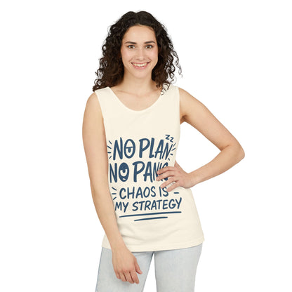 Funny Women's Tank, Chaos Strategy T-Shirt, No Plan No Panic Quote Shirt, Cute Tee for Women, Humorous Gift Idea, Casual Relaxed Fit Top