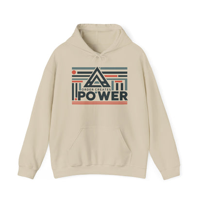 Men's Hoodie Order Creates Power, Geometric Minimal Motivational Graphic Pullover Hoodie, Mens Heavy Blend™ Hooded Sweatshirt