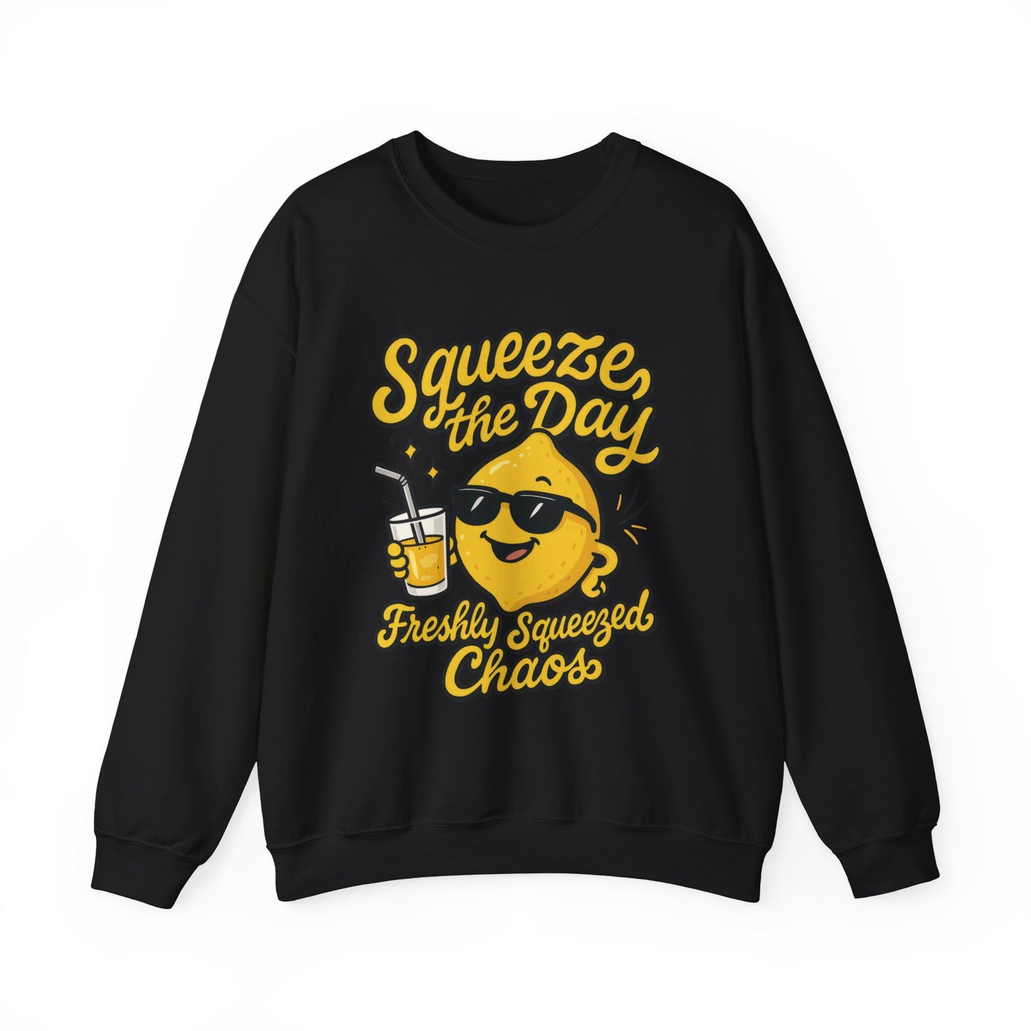 Funny Lemon Womens Sweatshirt - Squeeze The Day Freshly Squeezed Chaos Cozy Pullover - Citrus Positive Crewneck Sweatshirt, Cheerful Fashion