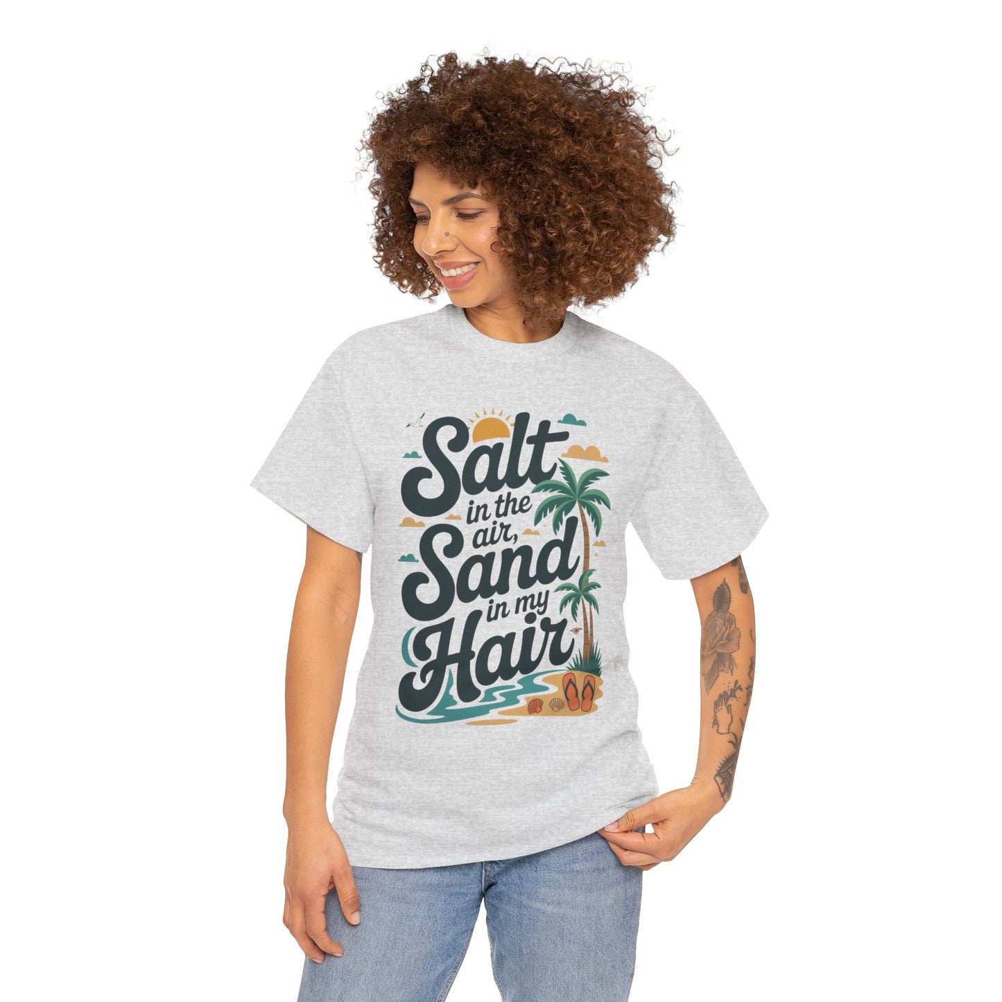 Salt in the Air Sand in My Hair Shirt, Beach Summer Vibes Graphic T-Shirt, Tropical Ocean Palm Design, Ocean-Themed Shirt, Gift Beach Lovers