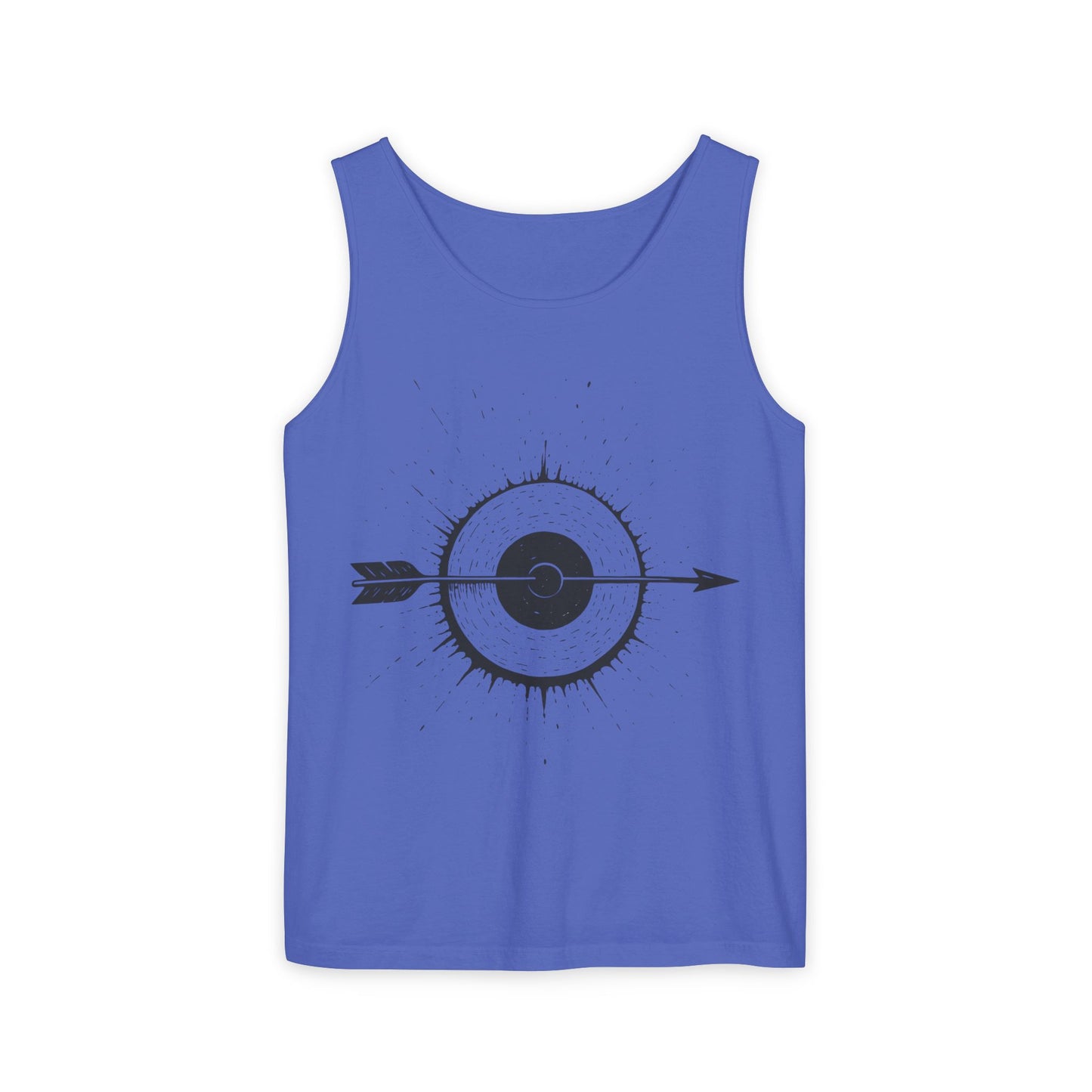 Mens Garment-Dyed Tank Top with Target Arrow Design, Casual Wear, Summer Essentials, Gym Wear, Gifts for Archery Lovers