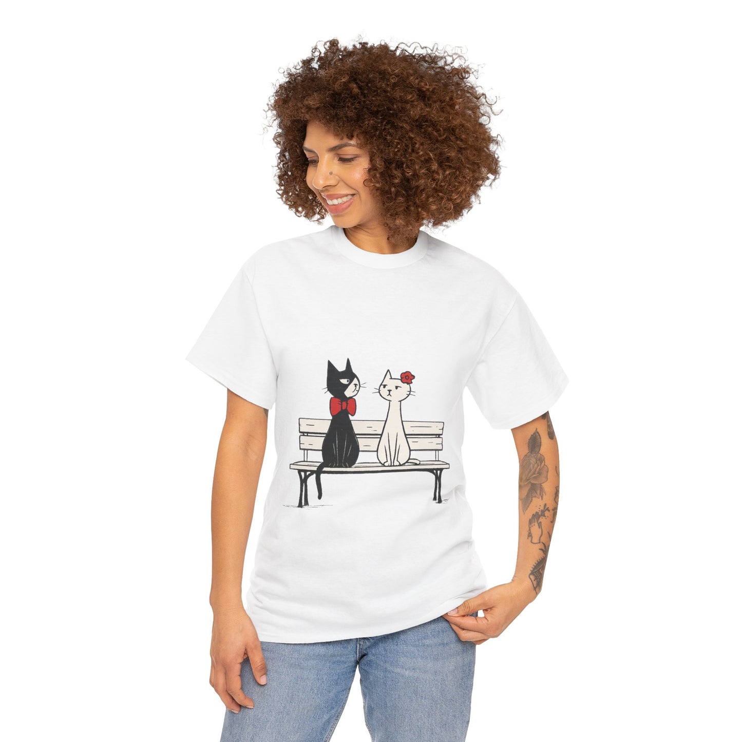 Cute Cat Lovers Tee, Womens Heavy Cotton Tee for Pet Owners, Funny Cat Shirt, Gift for Cat Lovers, Casual T-Shirt, Animal Art Tee