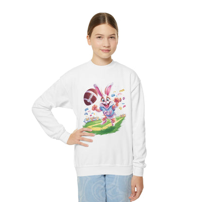 Touchdown Bunny Youth Sweatshirt - Fun Easter Football Bunny Design, Kids Spring Outfit, Game Day Gift, Playful Bunny Sports Shirt