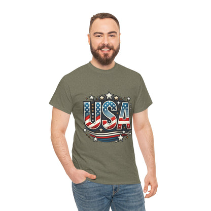 Patriotic USA T-Shirt, Unisex Heavy Cotton Tee for Independence Day, Memorial Day, 4th of July, Casual Wear, Gifts