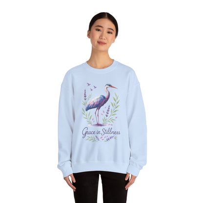Polygonal Heron Graphic Sweatshirt, Women's Artistic Bird Crewneck, Nature-Inspired Minimalist Design, Geometric Crane, Bird Lovers Gift