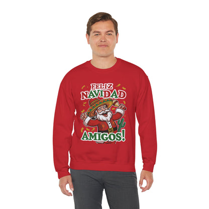 Feliz Navidad Amigos Sweatshirt, Funny Mexican Santa Christmas Jumper, Latin Holiday Fiesta Pullover