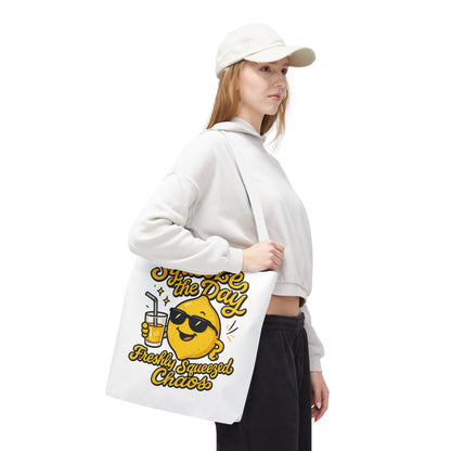 Lemon Themed Tote Bag, Squeeze the Day, Shopping Bag, Gift for Citrus Lovers, Eco-Friendly Carrier, Summer Accessory