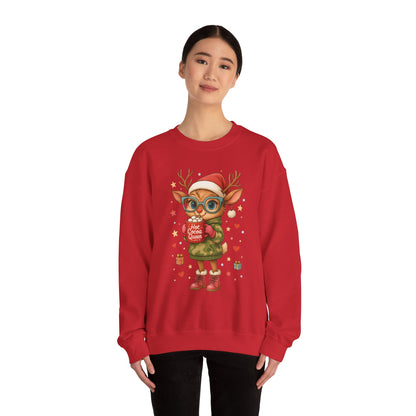 Hot Cocoa Queen Christmas Sweatshirt, Cute Cozy Holiday Reindeer Pullover