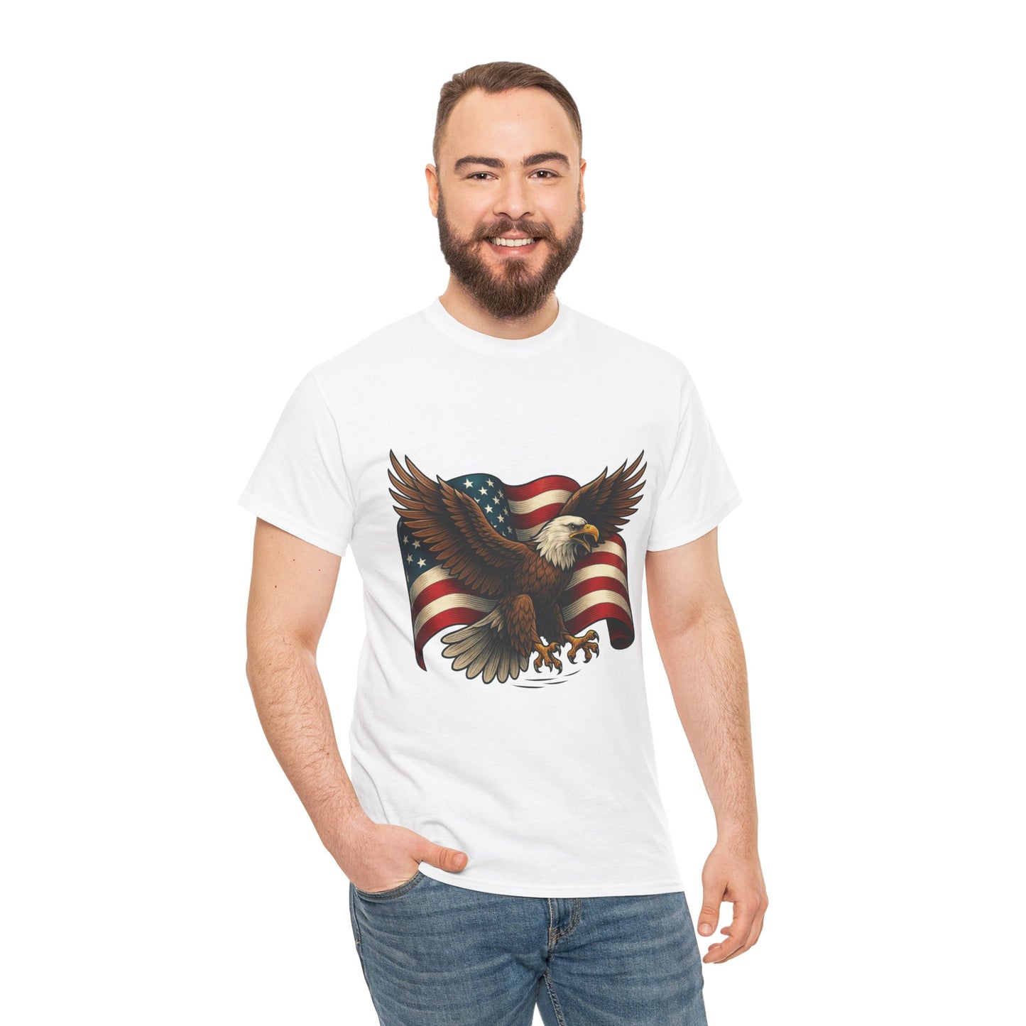 American Eagle Graphic Tee, Patriotic T-Shirt, Fourth of July Apparel, Eagle Love Shirt, Unisex Heavy Cotton Tee