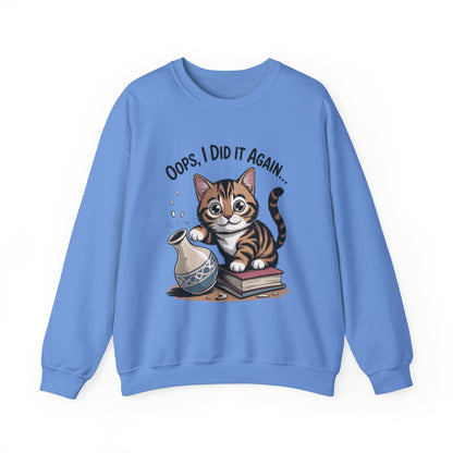 Cute Cat Oops! I Did It Again Sweatshirt, Funny Pet Lover Gift, Cozy Crewneck for Cat Moms, Purrfect for Birthdays, Casual Wear