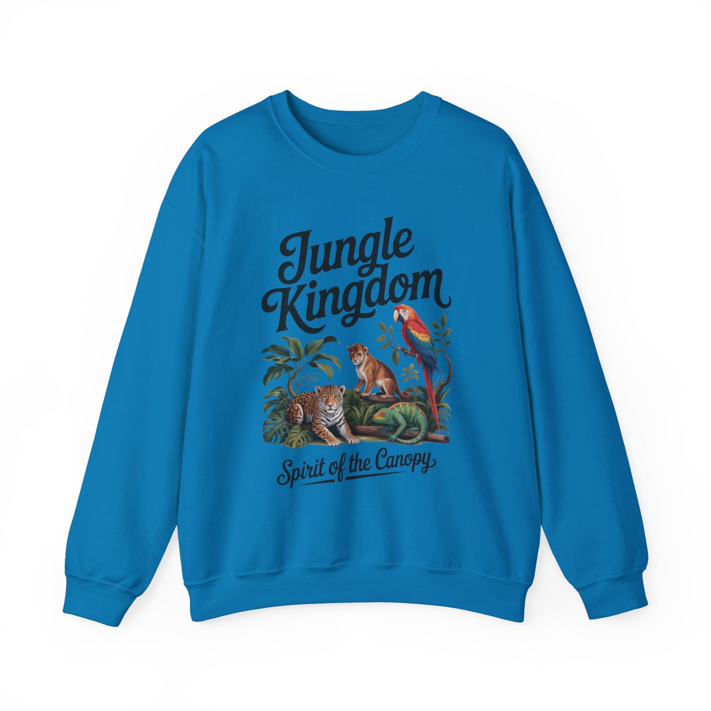Jungle Kingdom Womens Sweatshirt, Cozy Jungle Crewneck, Nature Lover Gift, Wildlife Artwork, Eco-Conscious Apparel, Animal Enthusiast Clothing