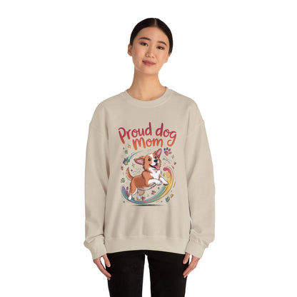 Proud Dog Mom Crewneck Sweatshirt, Pet Lover Gift, Dog Mom Apparel, Animal Lover Clothing, Gift for Dog Moms, Puppy Paw Rainbow Print