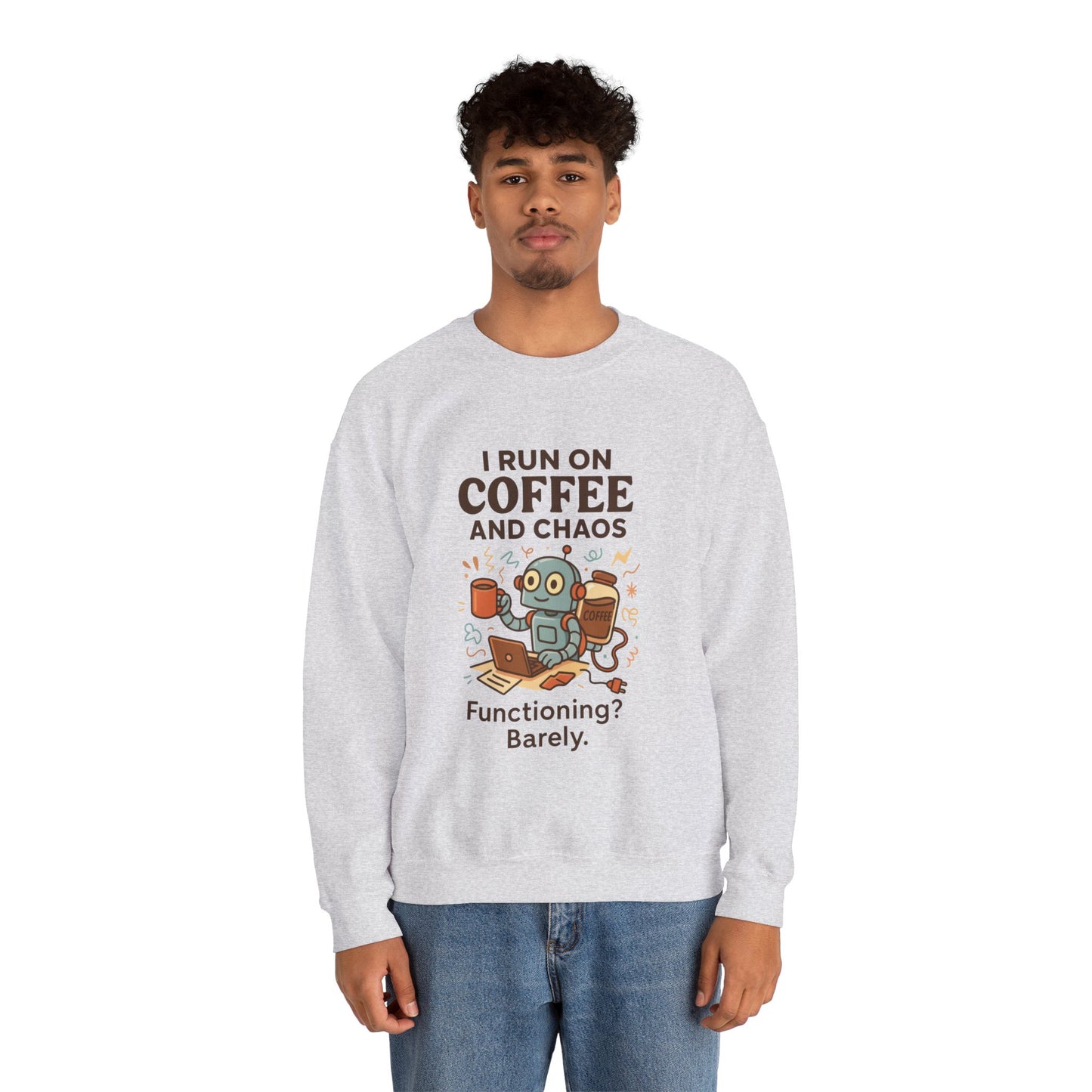 Coffee and Chaos Crewneck Sweatshirt, Funny Sweatshirt for Coffee Lovers, Unisex Gift, Cozy Everyday Wear, Ideal for Holidays