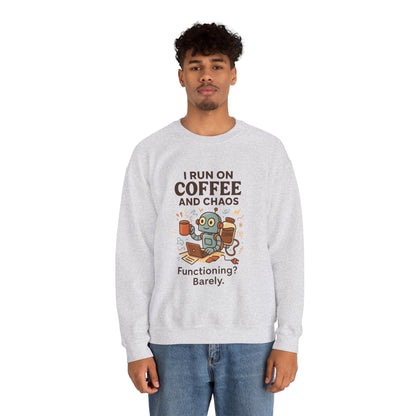 Coffee and Chaos Crewneck Sweatshirt, Funny Sweatshirt for Coffee Lovers, Unisex Gift, Cozy Everyday Wear, Ideal for Holidays