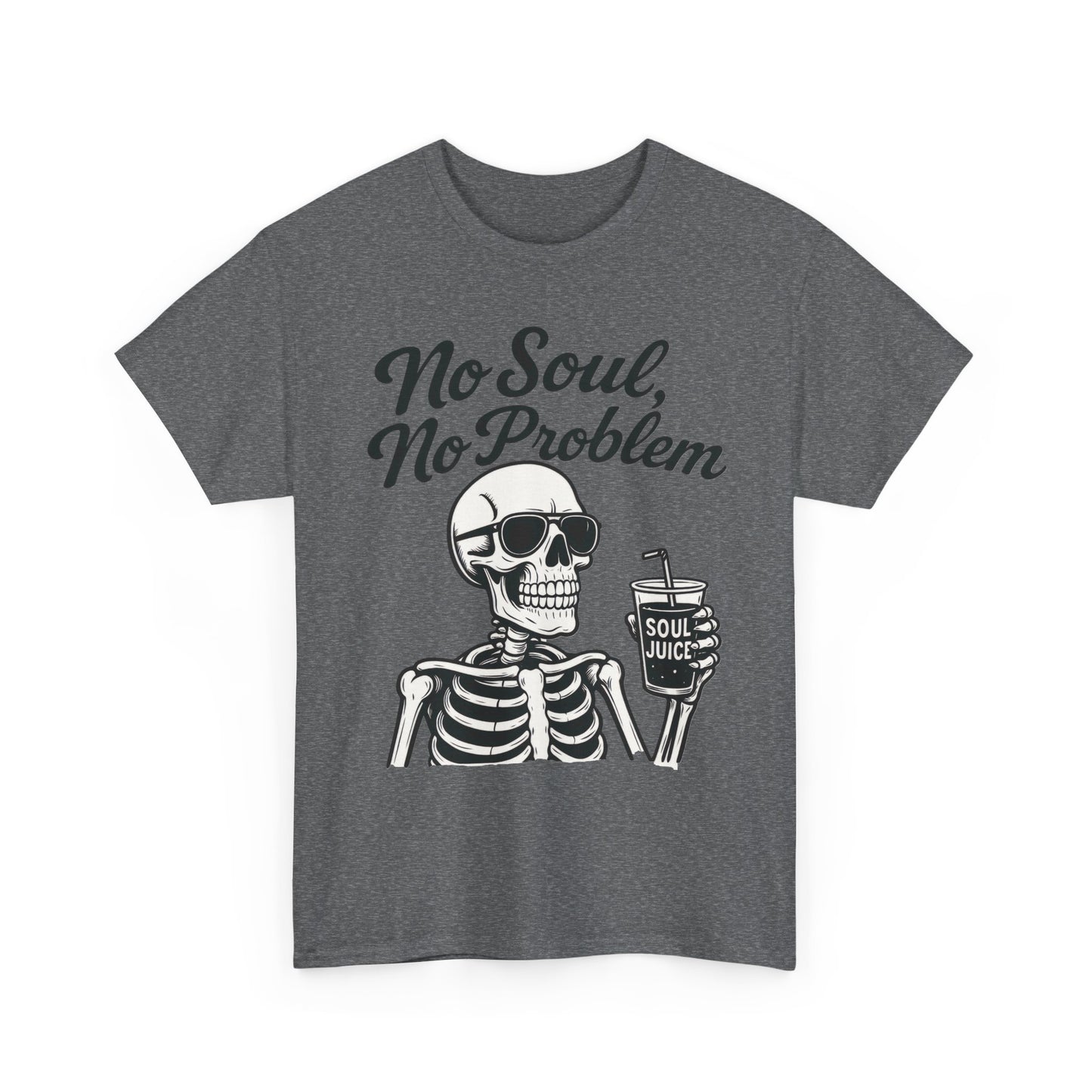 No Soul No Problem Skeleton T-Shirt for Men, Funny Gothic Skull Tee, Cool Spooky Halloween Shirt, Dark Humor Skeleton Graphic Top