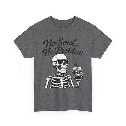 No Soul No Problem Skeleton T-Shirt for Men, Funny Gothic Skull Tee, Cool Spooky Halloween Shirt, Dark Humor Skeleton Graphic Top