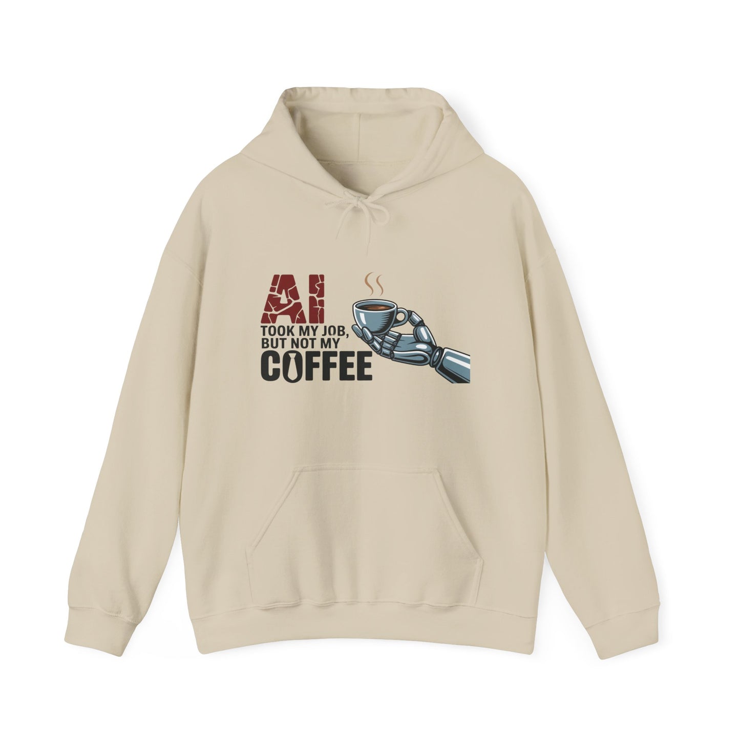 AI Coffee Hoodie, Funny Robot Humor Pullover, Geek Job Joke Sweatshirt Gift, Men's Heavy Blend™ Hooded Sweatshirt, Sarcastic Work Shirt