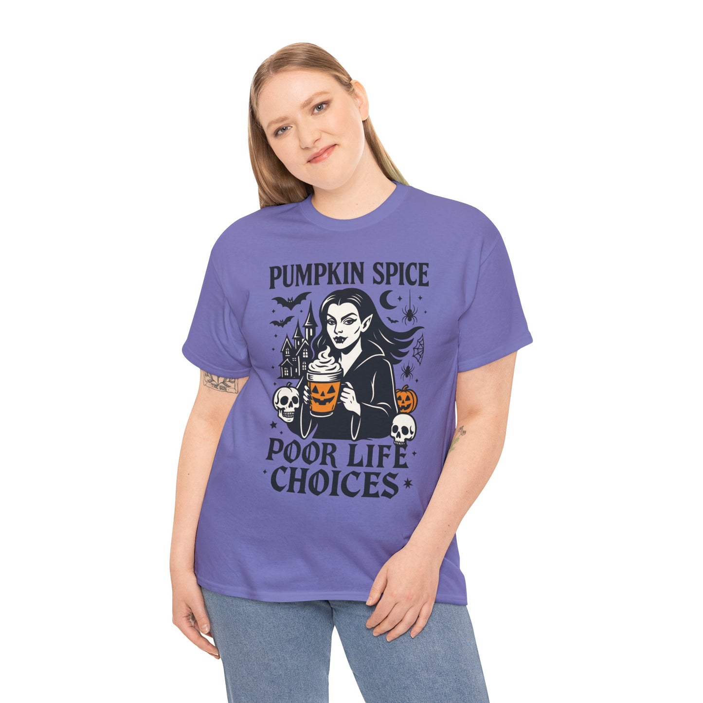 Pumpkin Spice Poor Life Choices Women's T-Shirt, Funny Vampire Coffee Halloween Graphic Tee