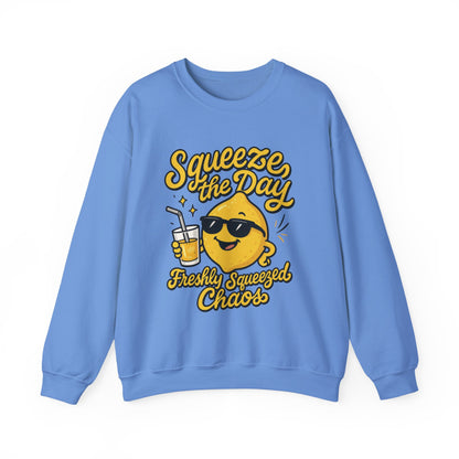 Funny Lemon Womens Sweatshirt - Squeeze The Day Freshly Squeezed Chaos Cozy Pullover - Citrus Positive Crewneck Sweatshirt, Cheerful Fashion