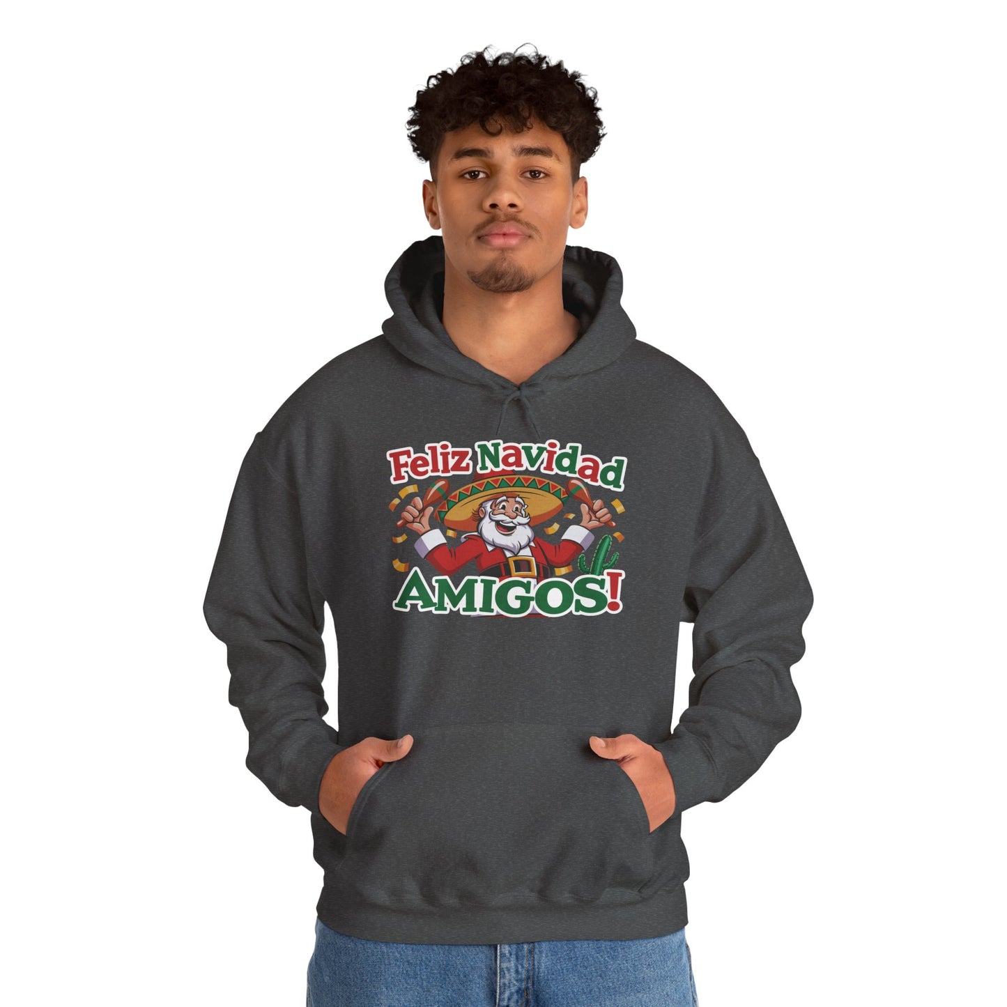 Feliz Navidad Amigos Hoodie, Funny Mexican Santa Christmas Hoodie, Latin Fiesta Holiday Sweatshirt for Men
