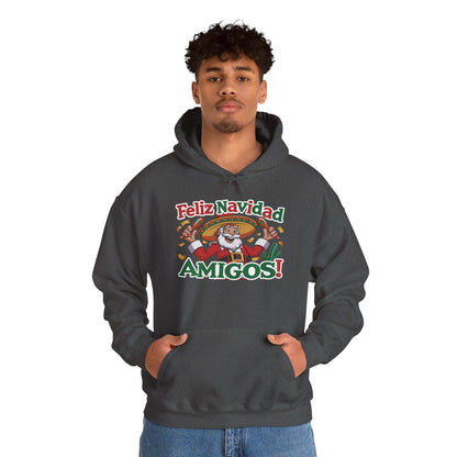 Feliz Navidad Amigos Hoodie, Funny Mexican Santa Christmas Hoodie, Latin Fiesta Holiday Sweatshirt for Men