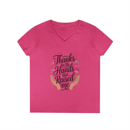 Grateful Hands V-Neck T-Shirt, Mother's Day Gift, Appreciation Tee, Family Love Shirt, Empowering Woman Top, Inspirational Shirt